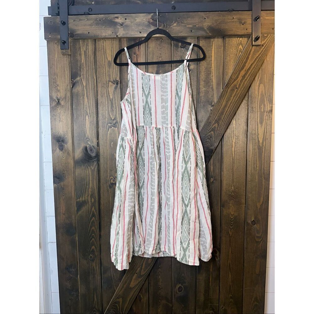 CP SHADES LINEN AZTEC PRINT SLEEVELESS MIDI W/POCKETS DRESS - Picture 2 of 7